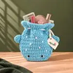 Blue Bubble handmade crochet drawstring pouch by Ayzalo