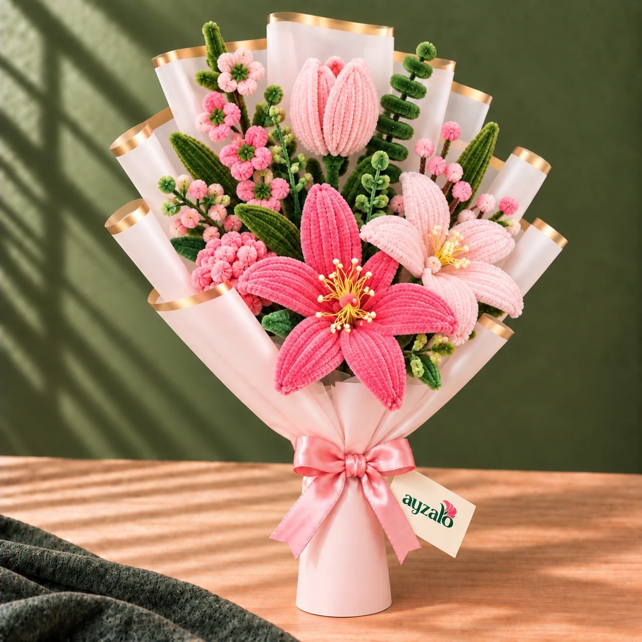 Ayzalo Blushing Pink handmade bouquet with pink lilies and tulip