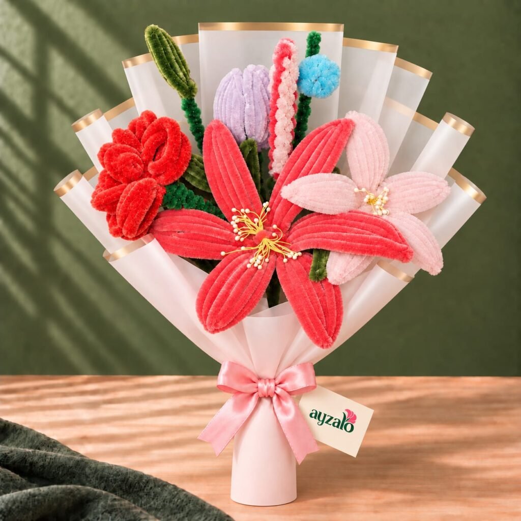 Handmade chenille pipe cleaner flower bouquet by Ayzalo