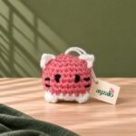 Crochet cat keychain Pakistan – Mini Cat pink and white handmade bag charm by Ayzalo