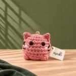 Chubby Kitty pink handmade crochet cat keychain by Ayzalo