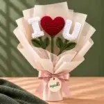 Endless Love crochet love bouquet Pakistan with I heart U lettering by Ayzalo