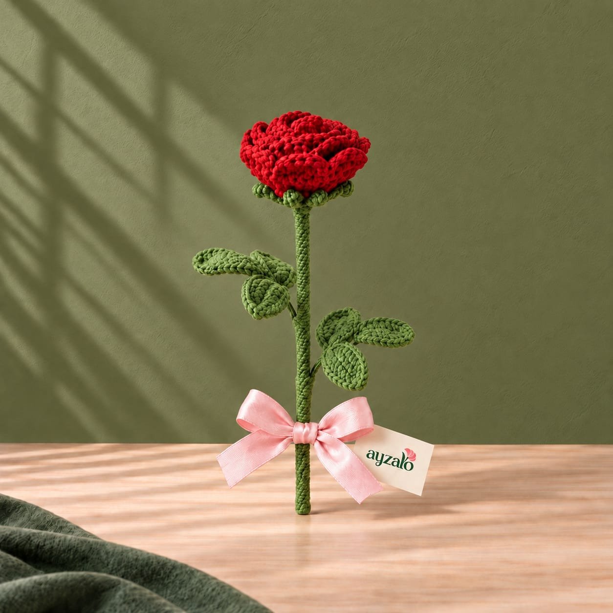 Red crochet rose for anniversary gifting