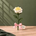 Vanilla Sunshine white and yellow handmade crochet rose by Ayzalo