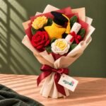 Side view of the Graduate Keepsake crochet graduation bouquet