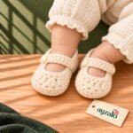 Pure Milk off-white crochet baby crib shoes by Ayzalo in Pakistan