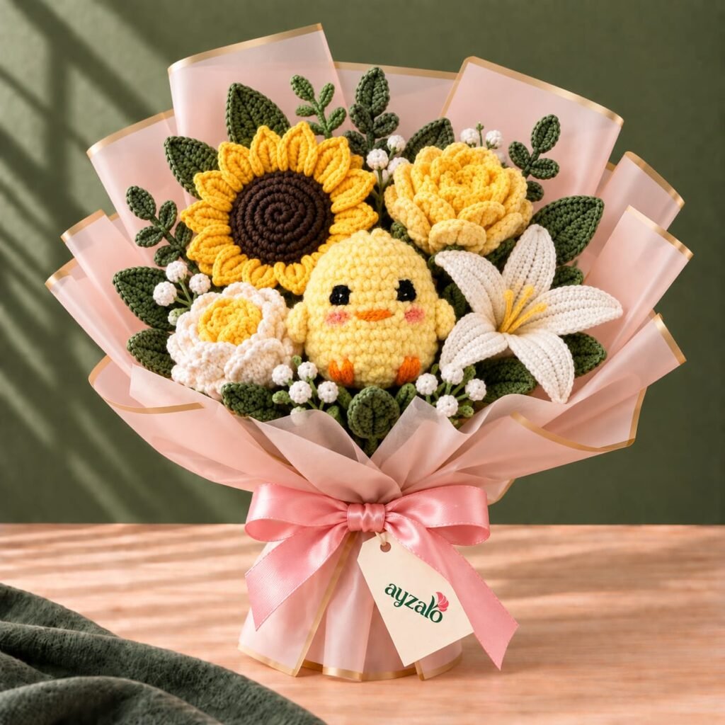 Yellow Bloom handmade crochet bouquet by Ayzalo