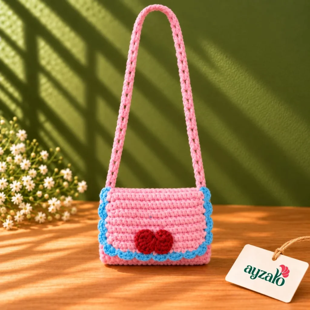 Berry Pop pink mini crochet shoulder bag by Ayzalo in Pakistan