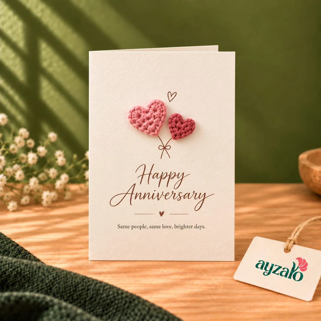 Same People Same Love Anniversary Crochet Card Same People Same Love anniversary crochet card with pink and maroon handmade hearts by Ayzalo
