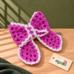Magenta vintage crochet hair bow with white picot edging and alligator clip by Ayzalo